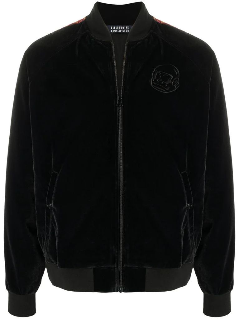 logo-embroidered velvet sports jacket