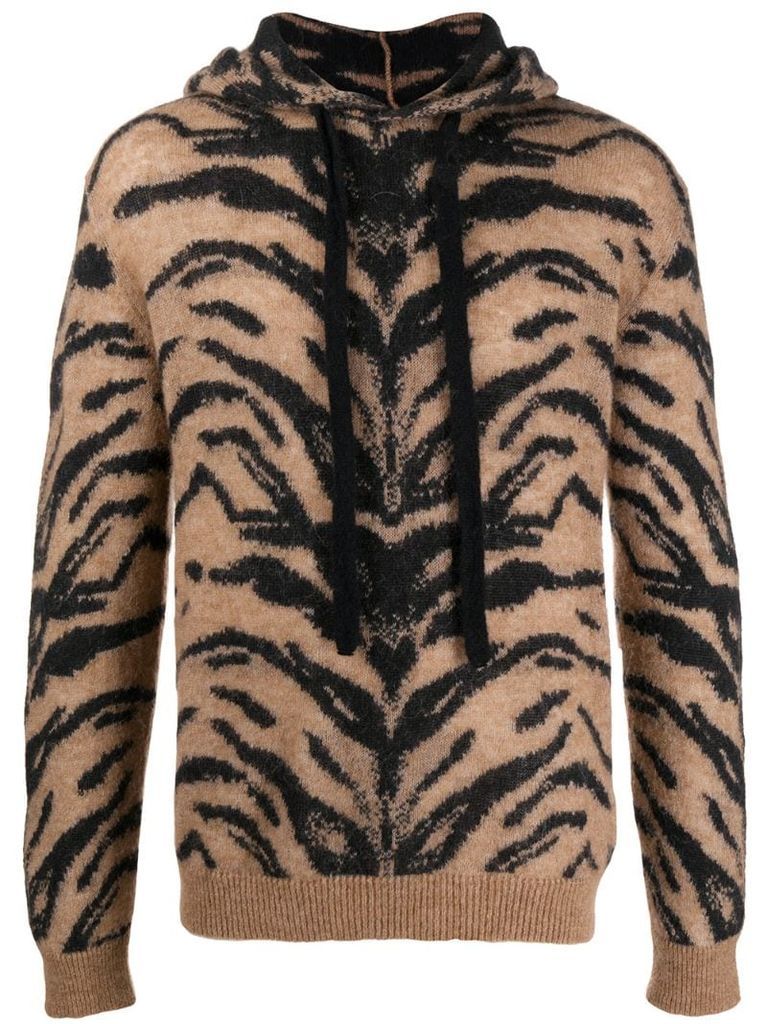 tiger jacquard hooded sweater