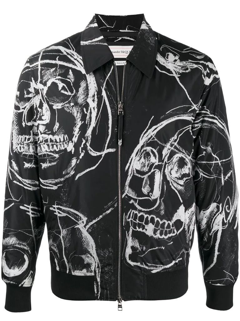 skull print zipped shirt jacket