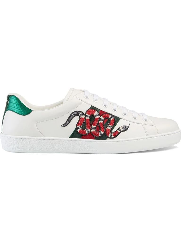 Snake Ace embroidered leather sneakers