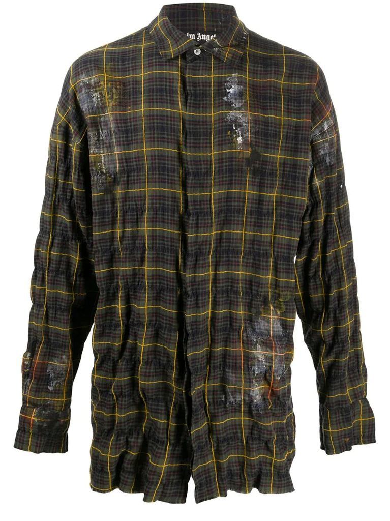 paint effect wrinkled checked shirt