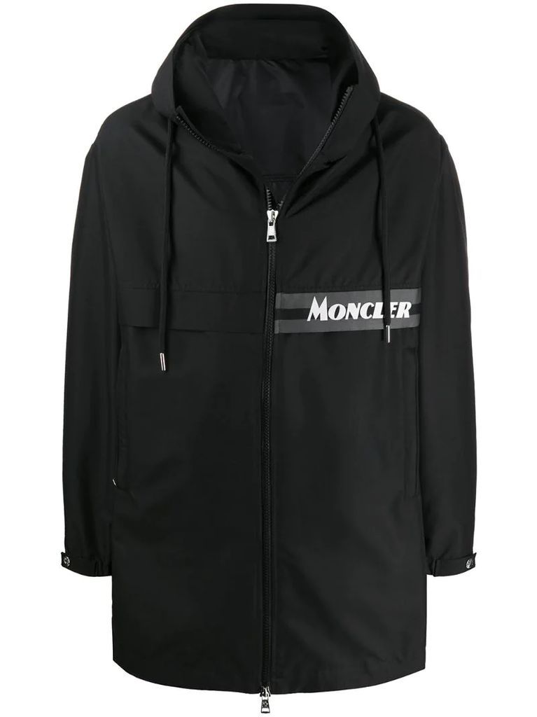 zip-through hooded mid-length coat