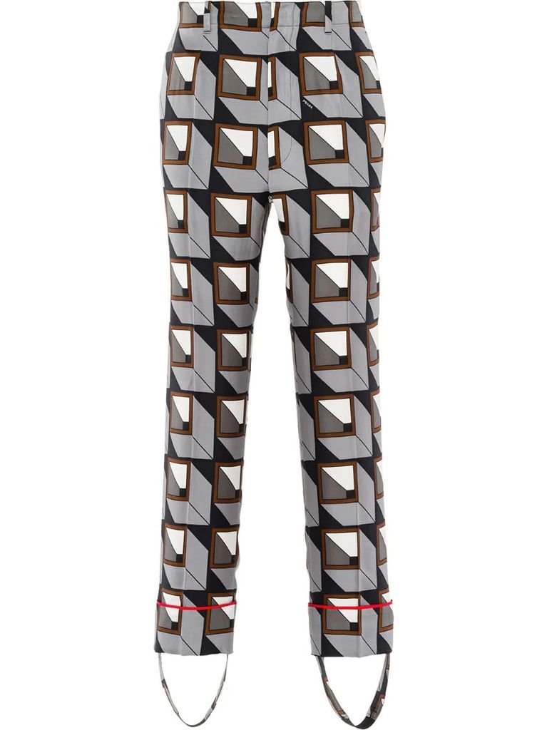 abstract-pattern strap-detail trousers