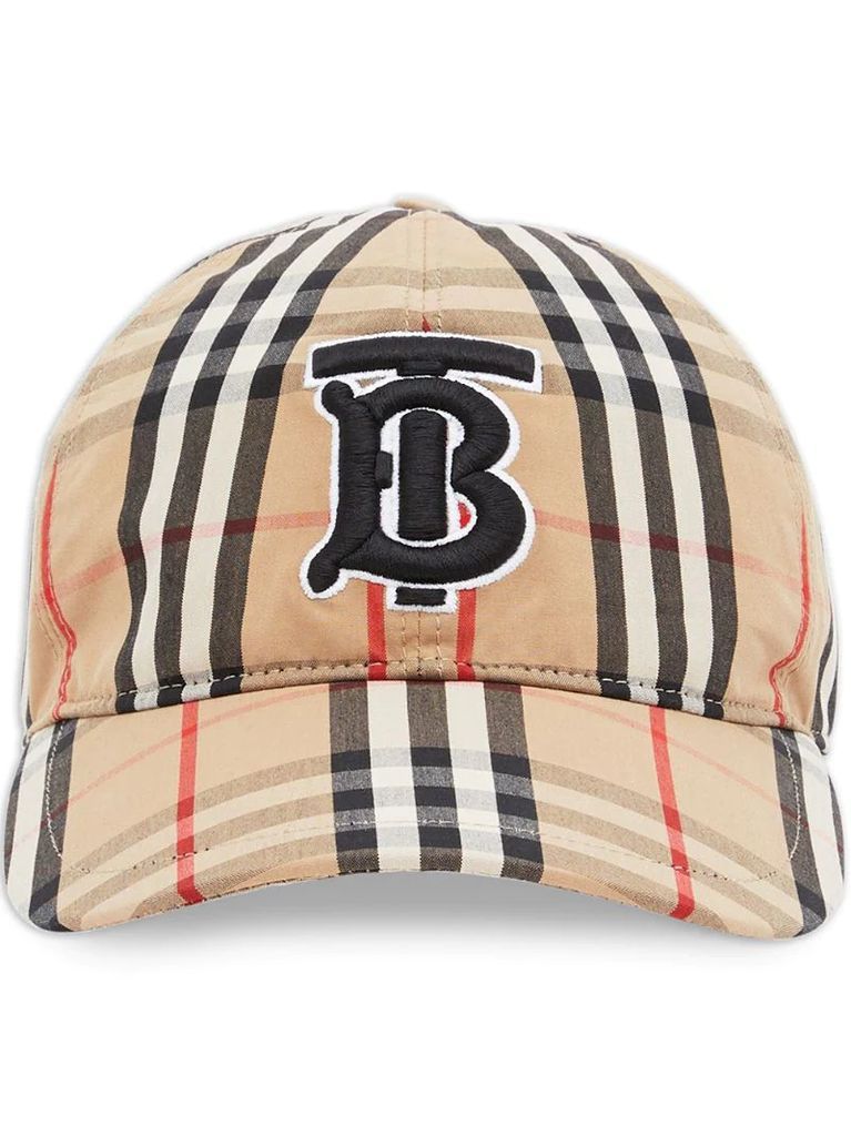 monogram motif check print baseball cap