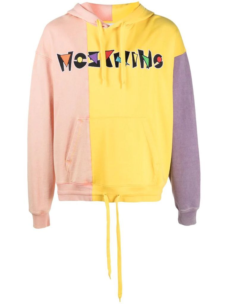 logo-print colour-block hoodie