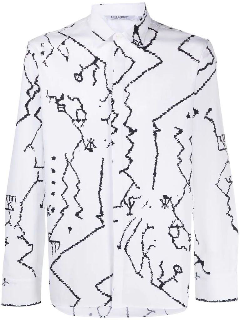 abstract print poplin shirt