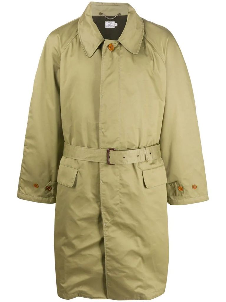 1990s belted knee-length raincoat