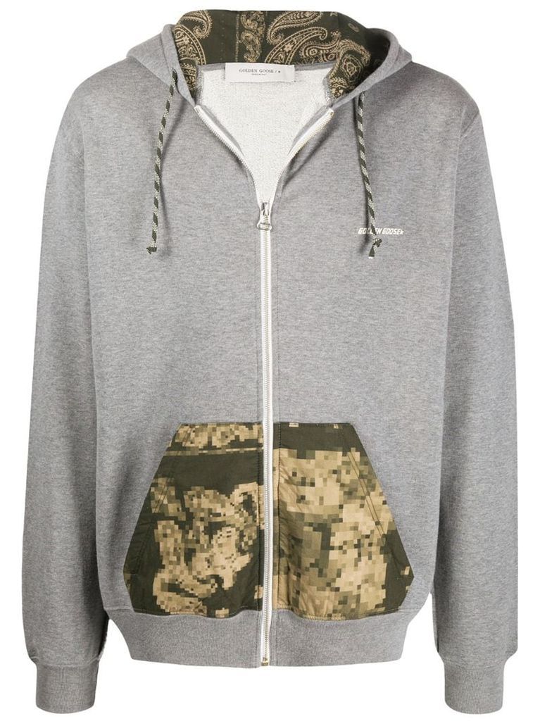 abstract print pocket hoodie