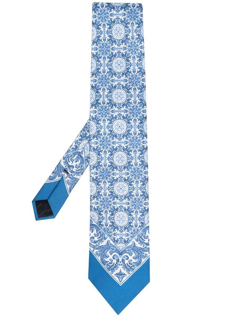 baroque print silk tie