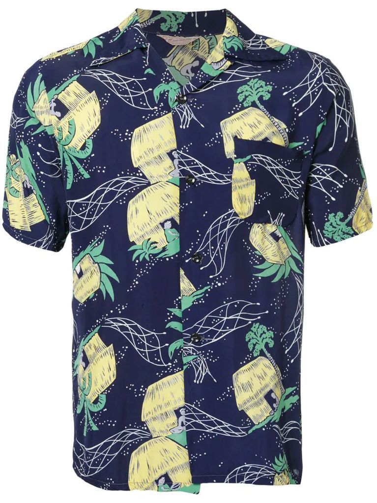 1950s John Meigs Hawaiian village print shirt