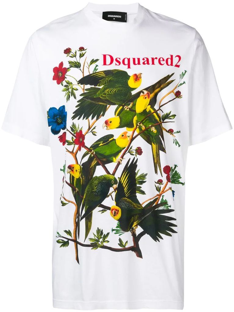 birds motif T-shirt