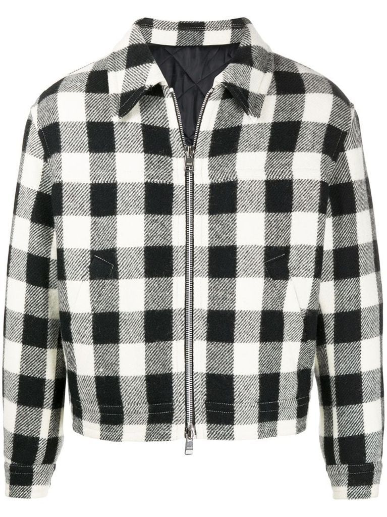 boxy fit checkered zipped jacket
