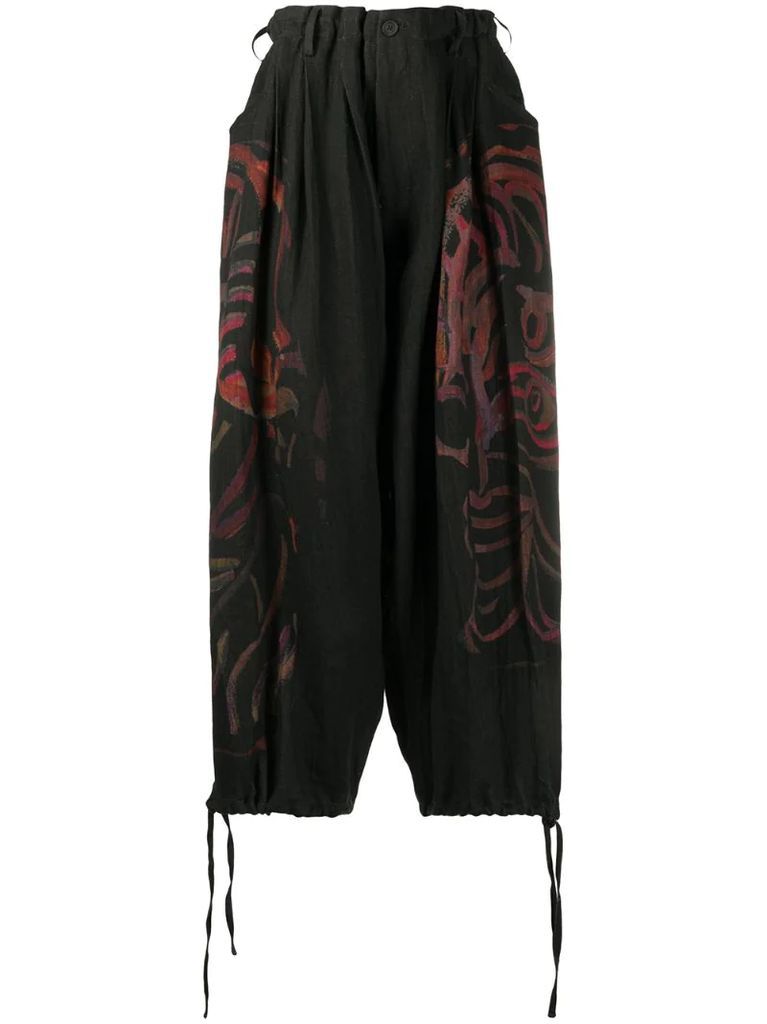 abstract print loose fit trousers