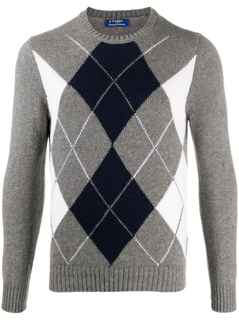 argyle knit long sleeve sweater