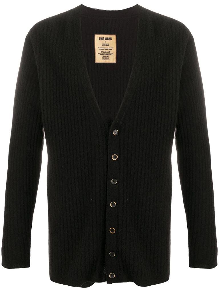 ribbed v-neck cardigan