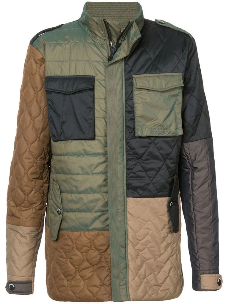 colour block multi-pattern coat