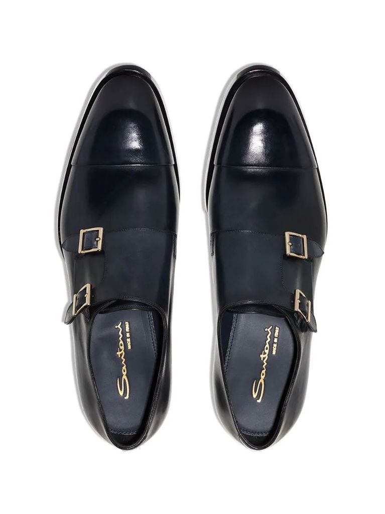double-strap leather monk shoes
