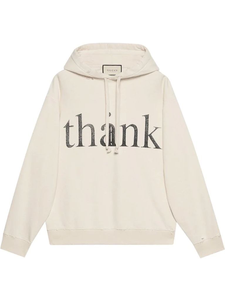 Think/Thank print drawstring hoodie