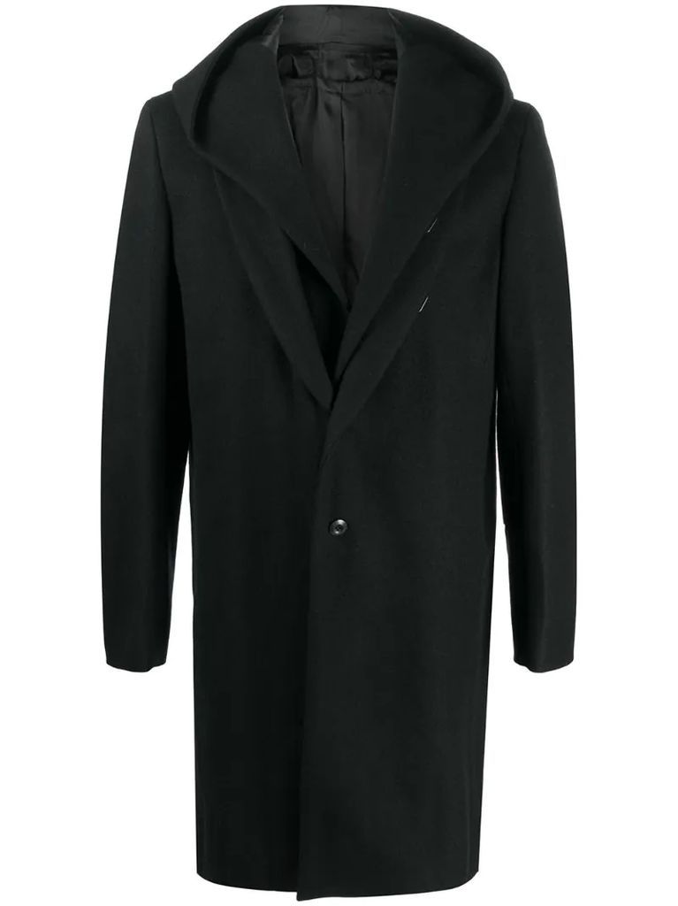 single breasted hooded coat