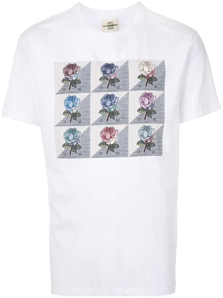 crew neck printed roses T-shirt