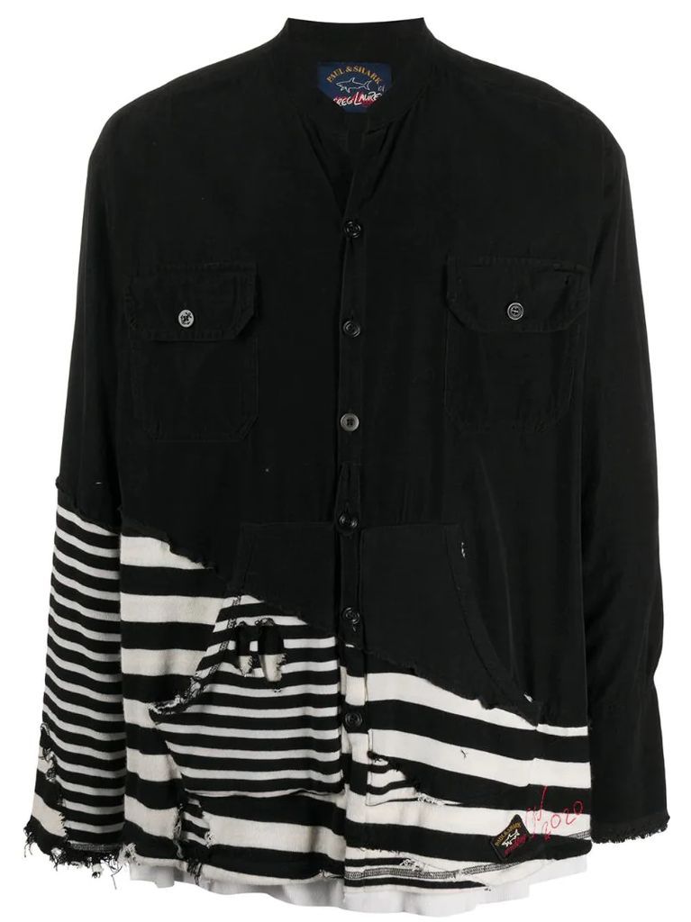 contrast panel distressed shirt