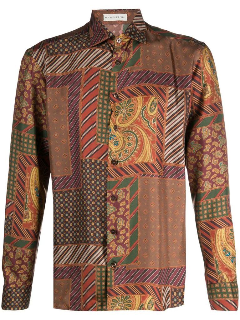 patchwork printed silk shirt