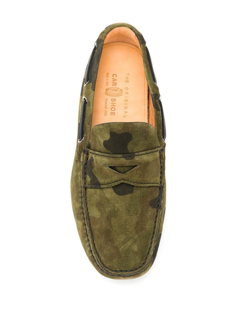 camouflage-print square-toe loafers