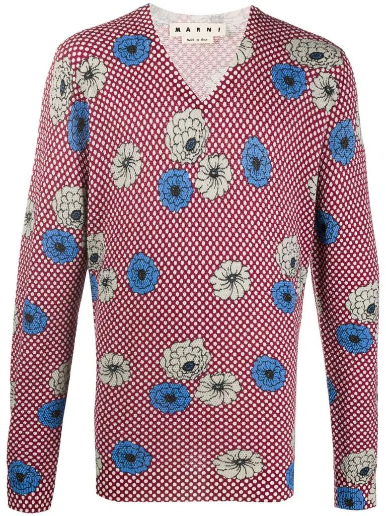 floral v-neck jumper