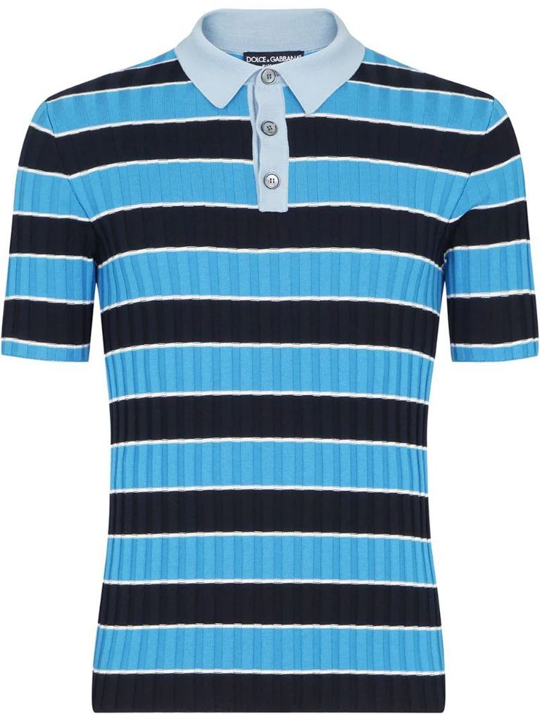 stripe-pattern short-sleeve polo shirt