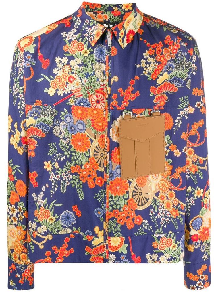 Blooming print zip-up shirt