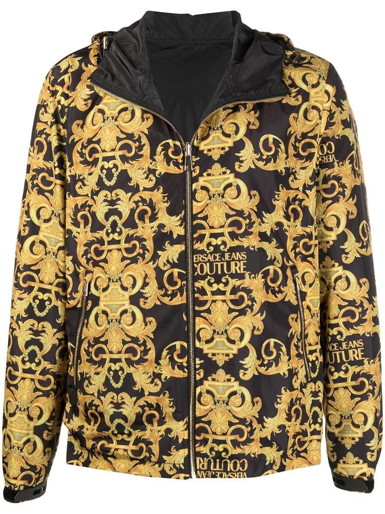 Barocco-print zip-up hooded jacket