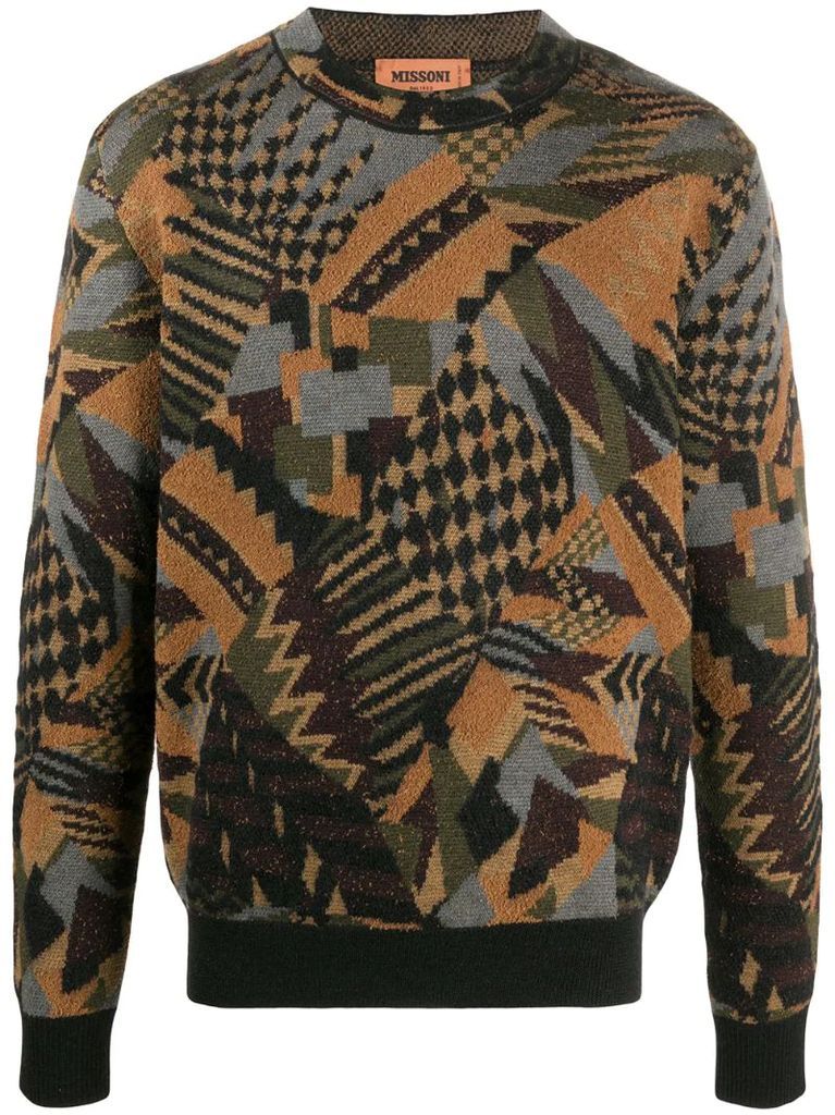 abstract-pattern crew neck jumper