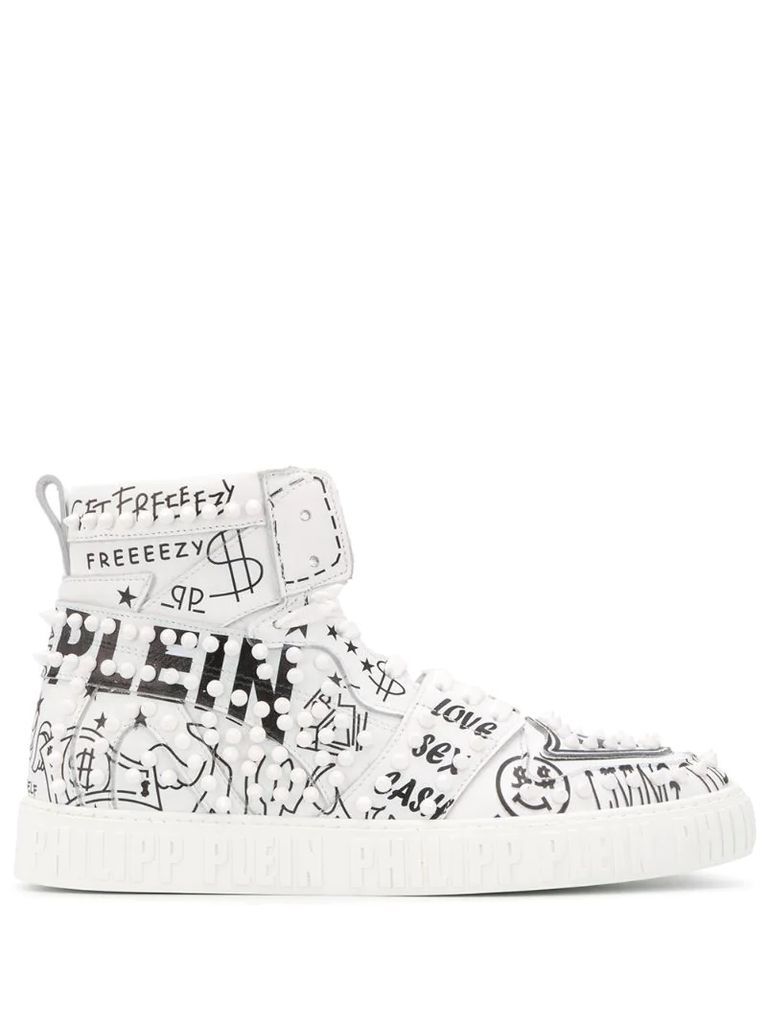 graffiti print high-top sneakers