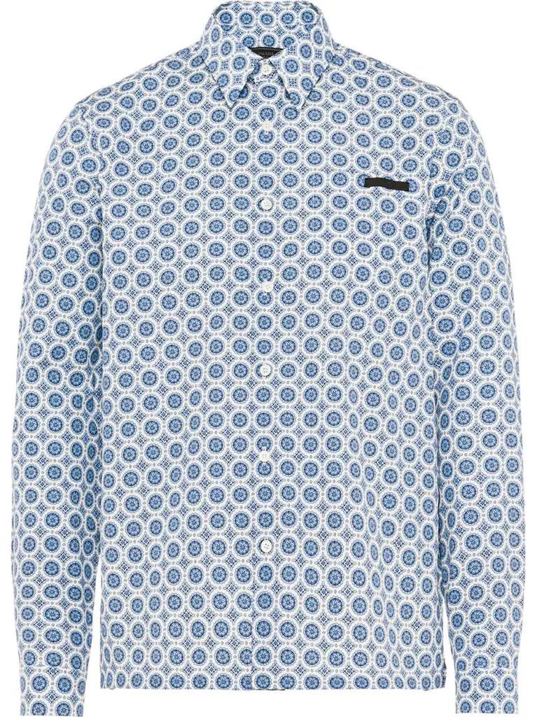 Arabesque-motif cotton poplin shirt