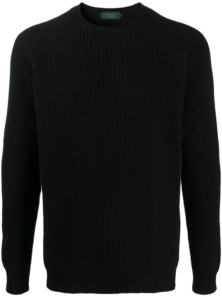 ribbed-knit virgin wool jumper