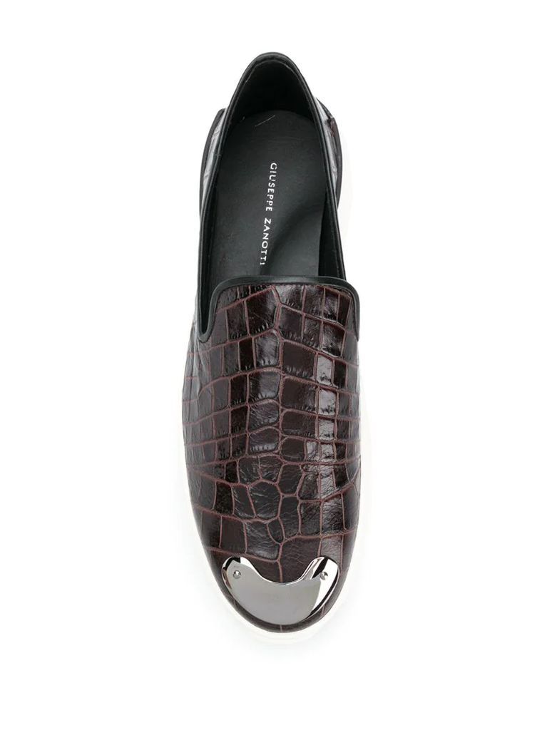 crocodile-effect slip-on sneakers