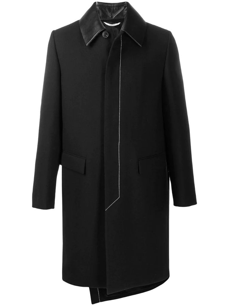 leather collar single-breasted coat
