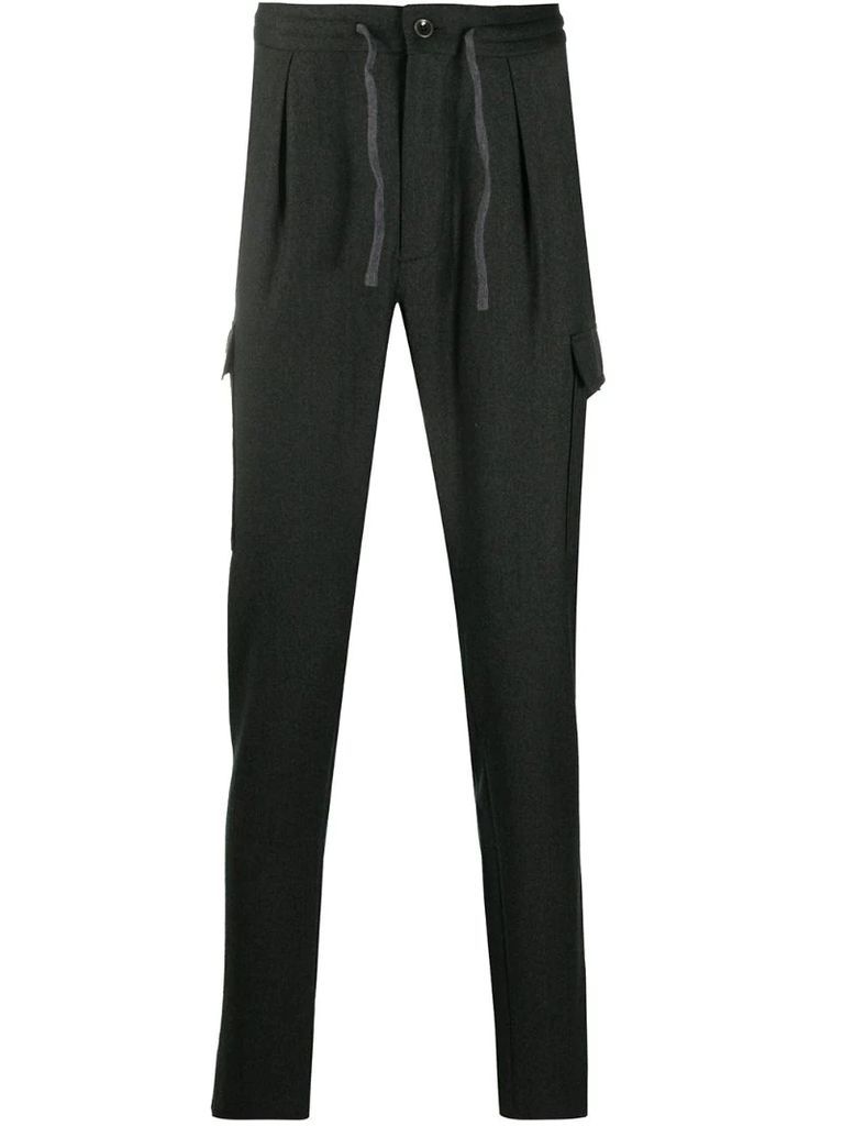 flannel tapered-leg trousers