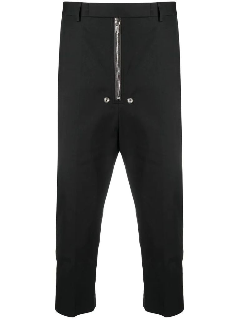dropped-crotch statement fly-zip trousers