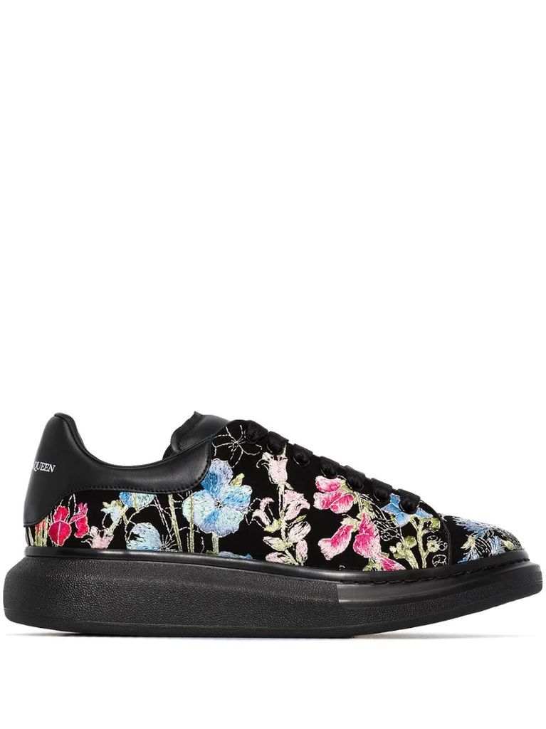 Oversized floral-embroidered sneakers