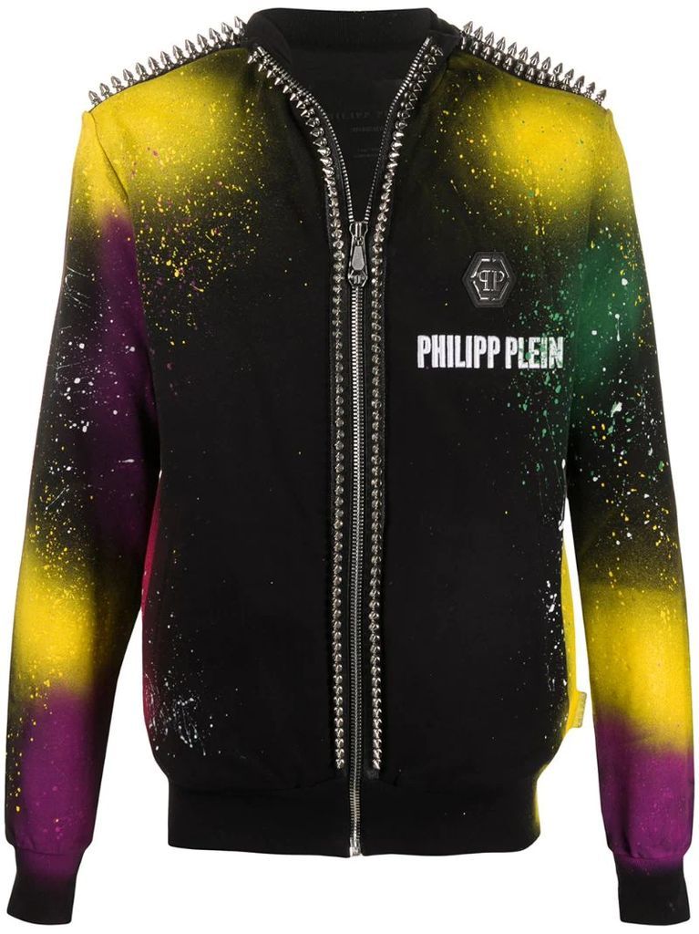 paint splatter effect zipped hoodie