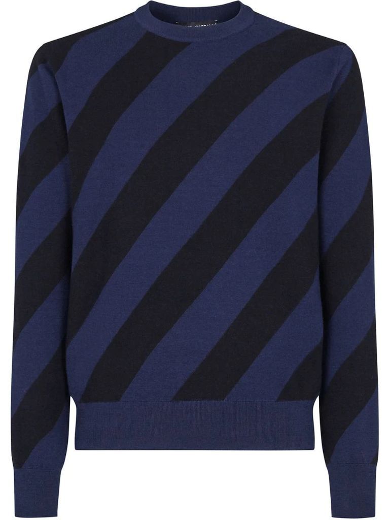 diagonal-stripe crew-neck jumper