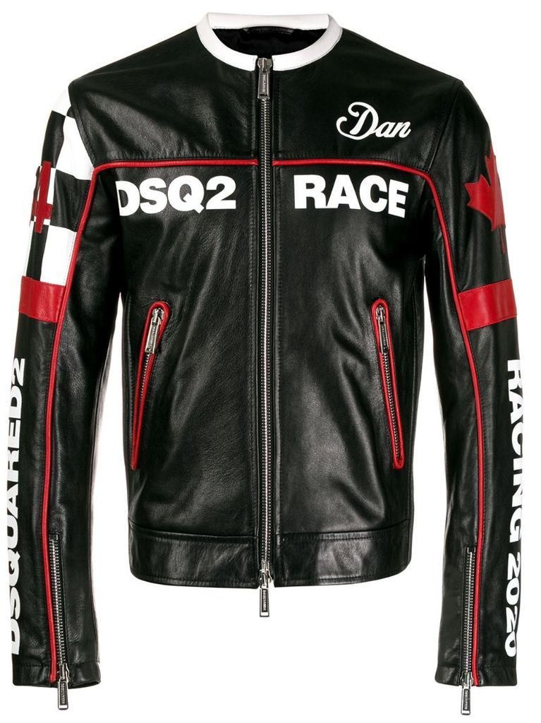 Racing logo print biker jacket