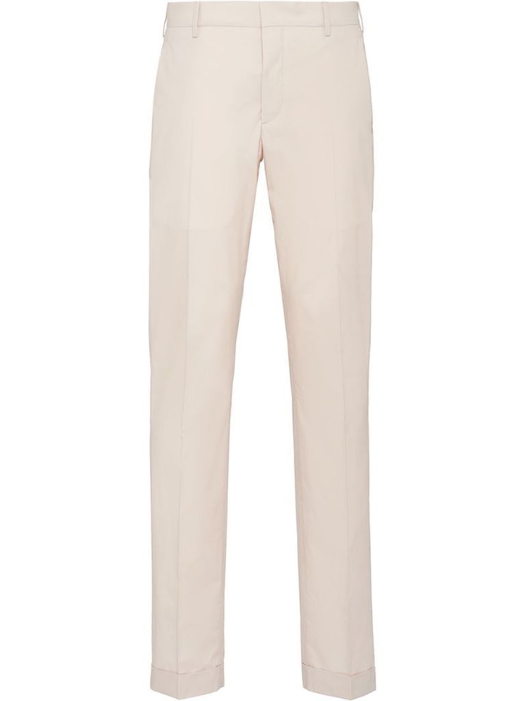 slim-fit washed cotton trousers