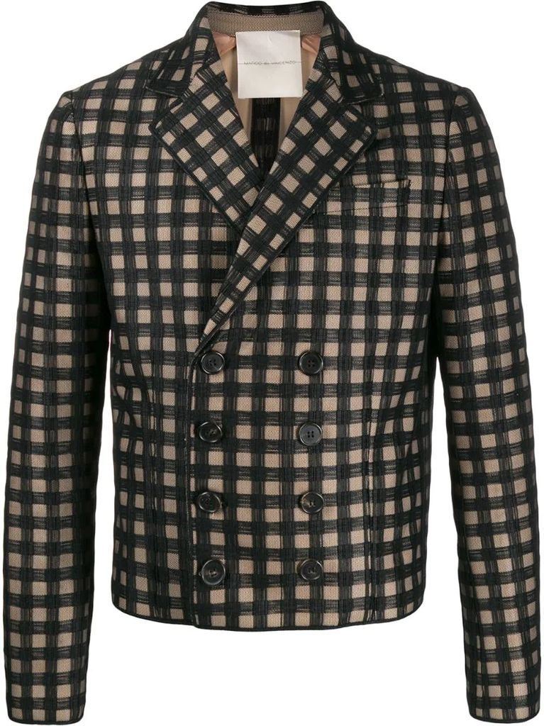 checked double-breasted blazer