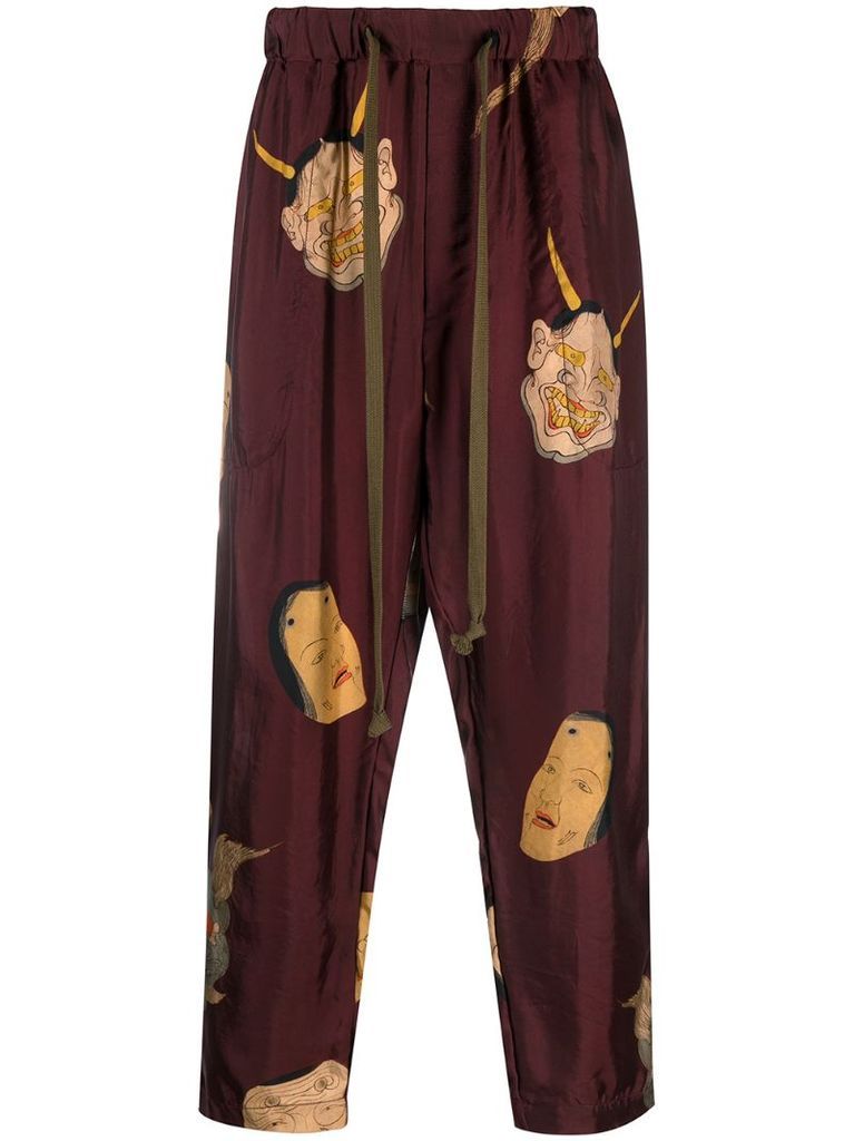 printed tied-waist trousers