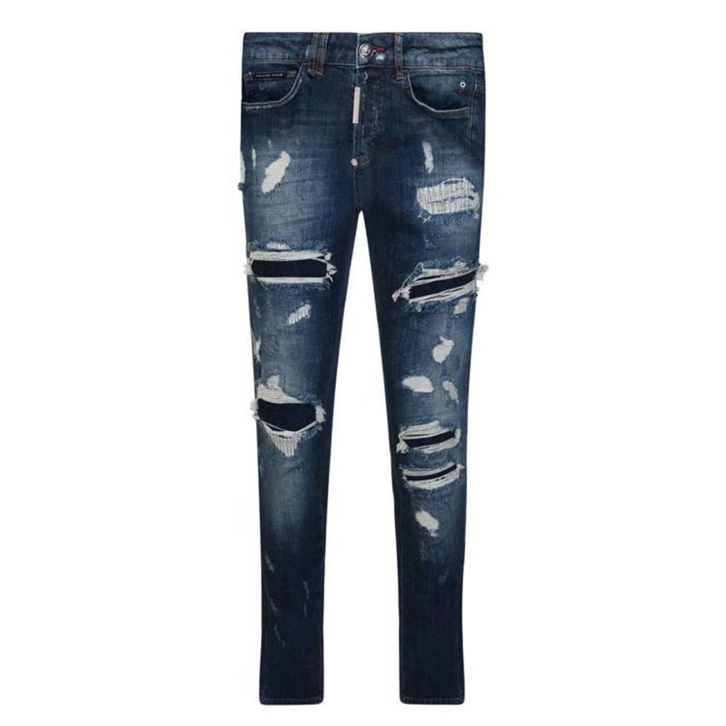 Philipp Plein Super Straight Ripped Biker Jeans