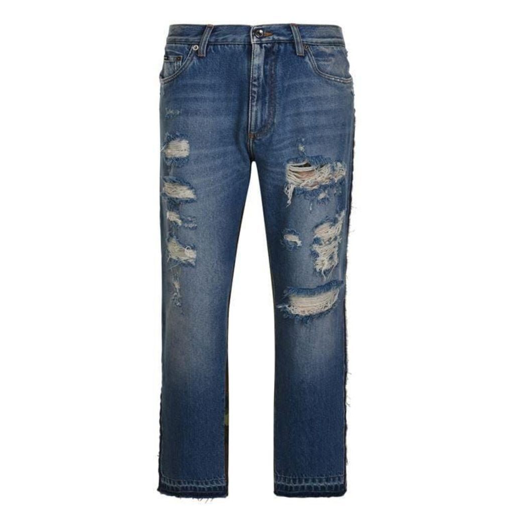 Dolce and Gabbana Distressed Camouflage Slim Jeans