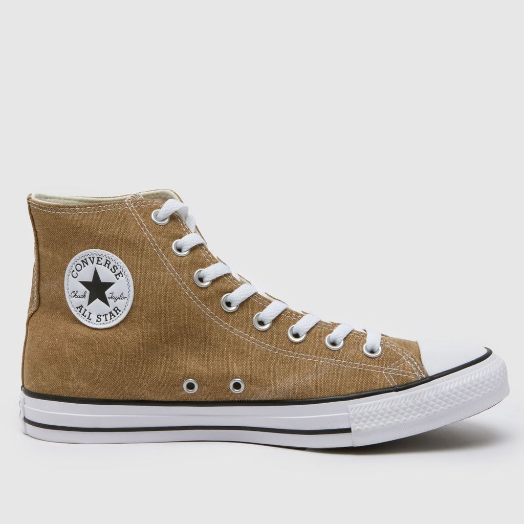 all star hi washed canvas trainers in tan