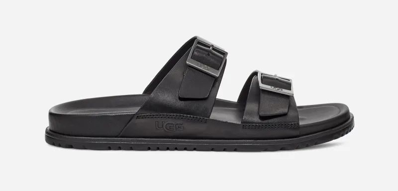 UGG® Wainscott Buckle Slide for Men in Black, Size 8, Leather